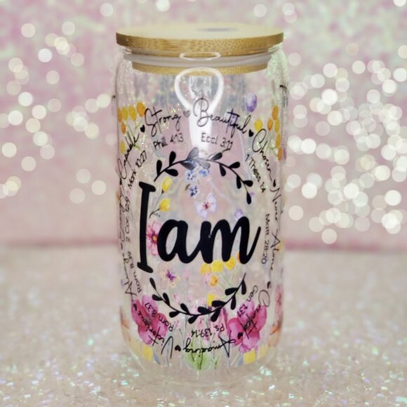 ☕"I Am" Inspirational/Religious 16oz Glass Cup☕BUNDLE & SAVE - Picture 1 of 11